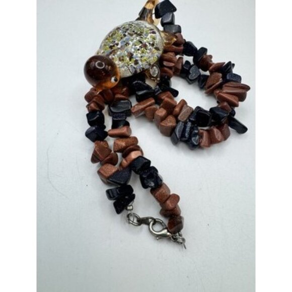 Golden And Black Rain Stone Necklace And Tortoise Murano Art Pendant Pretty - Picture 6 of 9